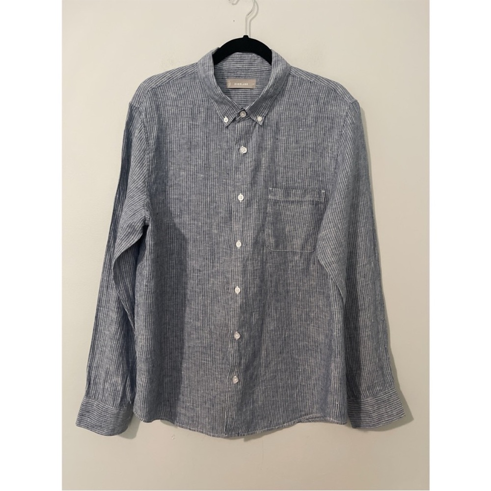 Everlane The Linen Standard Fit Shirt Men’s Size Large Pinstripe Long Sleeve - Picture 6 of 9